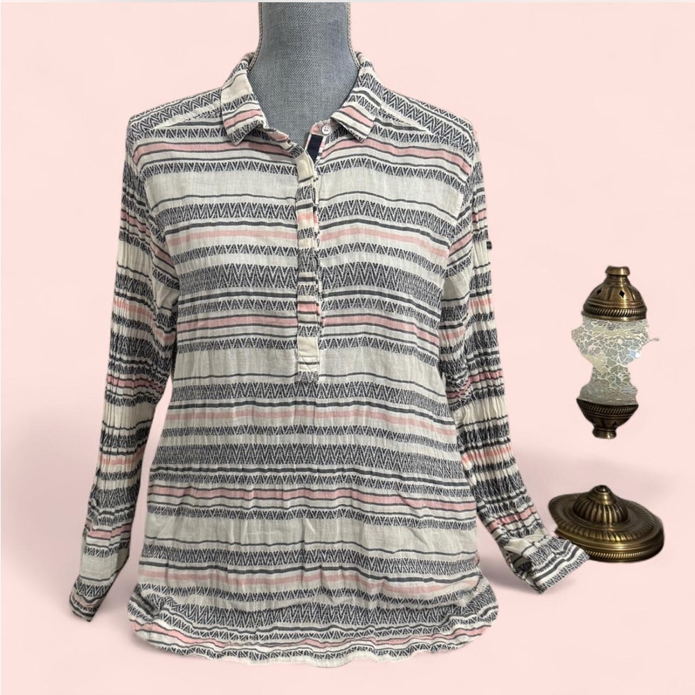 Columbia Button Henley Sz L Aztec Striped Outdoor Boho Western Y2K Gauze - Picture 4 of 10